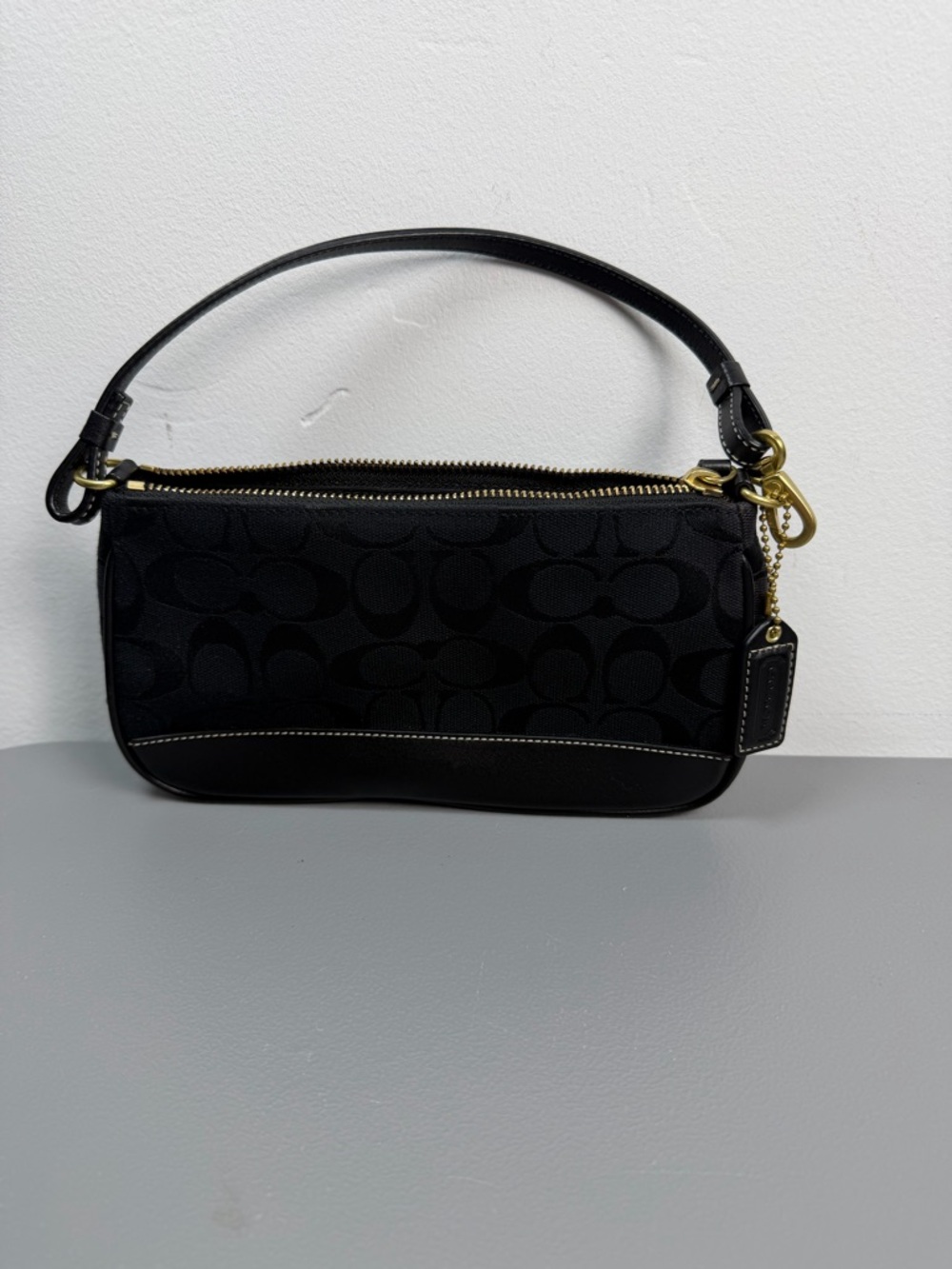 Coach Demi Signature Jacquard Mini Shoulder Black Bag Leather Trim Y2k Purse EUC - Picture 2 of 12